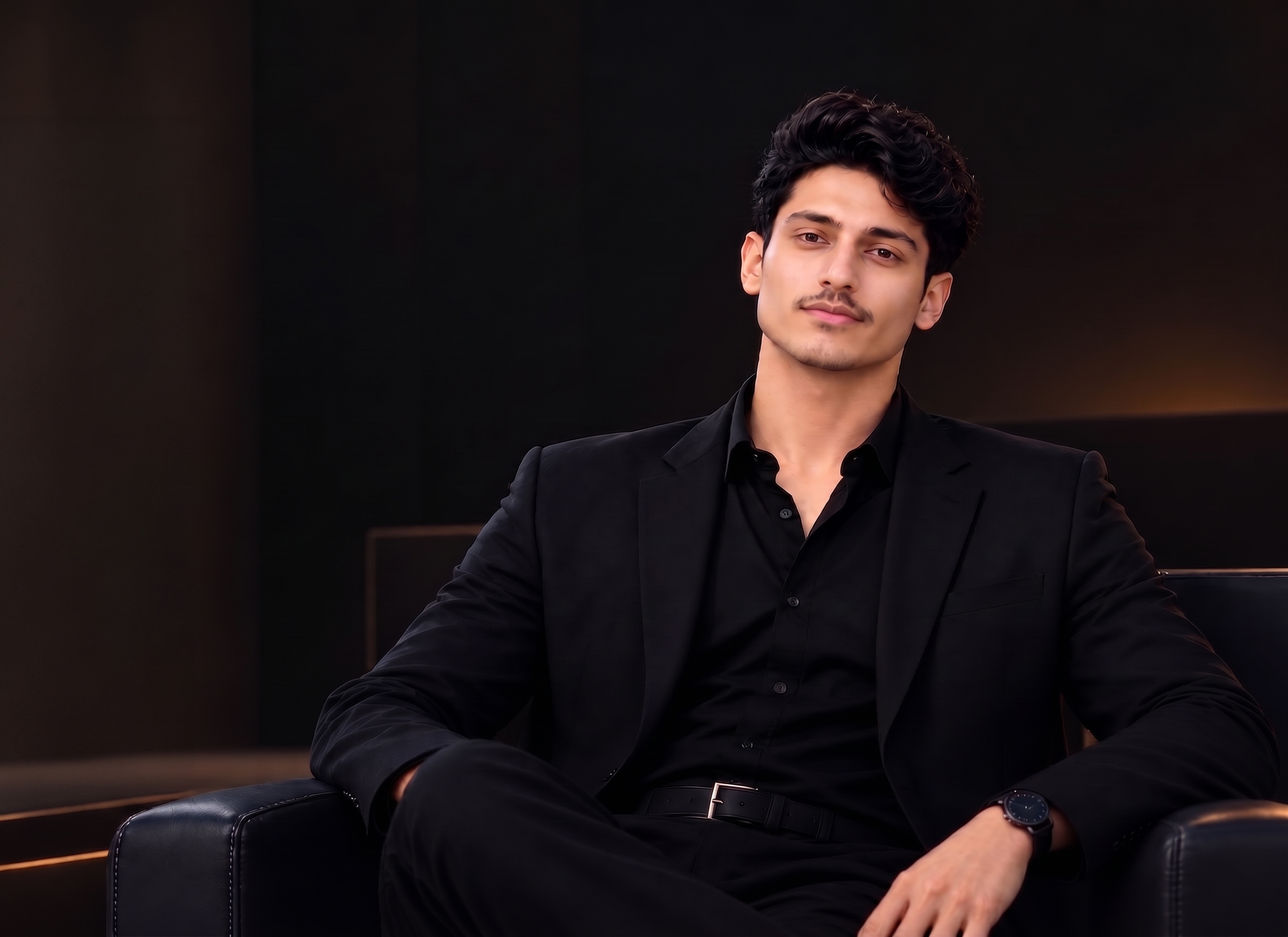 Muhammad Huzaifa seated in a black suit